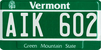 VT license plate AIK602