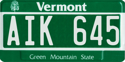 VT license plate AIK645