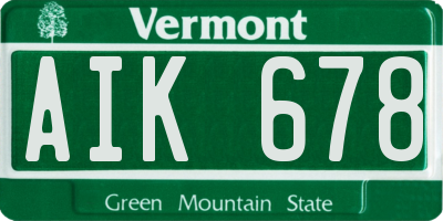 VT license plate AIK678