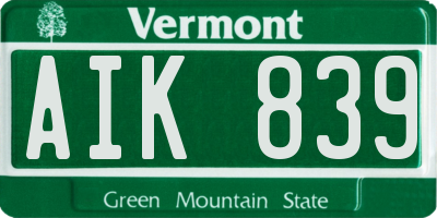 VT license plate AIK839