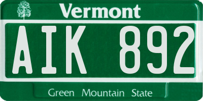 VT license plate AIK892