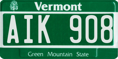 VT license plate AIK908