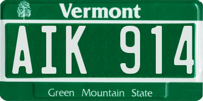 VT license plate AIK914