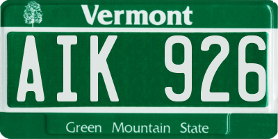 VT license plate AIK926