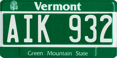 VT license plate AIK932