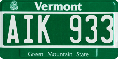 VT license plate AIK933