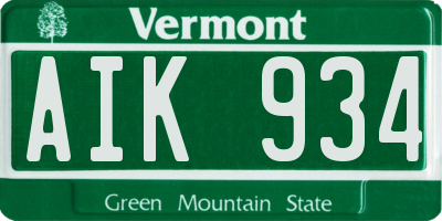 VT license plate AIK934