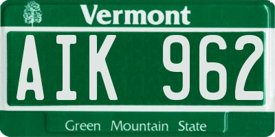 VT license plate AIK962