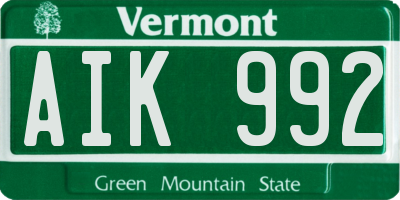 VT license plate AIK992
