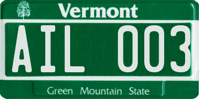 VT license plate AIL003