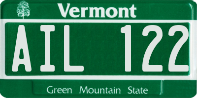 VT license plate AIL122