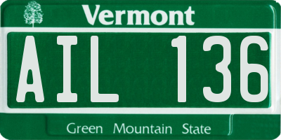 VT license plate AIL136