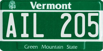 VT license plate AIL205