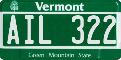 VT license plate AIL322