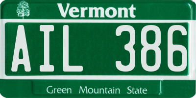 VT license plate AIL386
