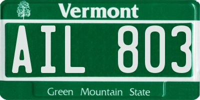 VT license plate AIL803
