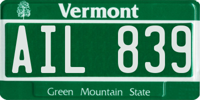 VT license plate AIL839