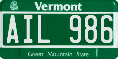 VT license plate AIL986