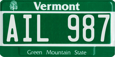 VT license plate AIL987