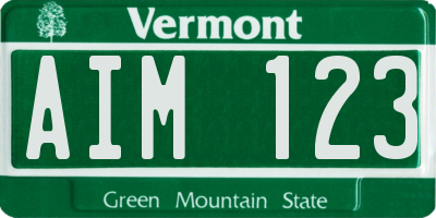 VT license plate AIM123