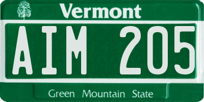 VT license plate AIM205