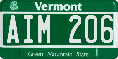 VT license plate AIM206
