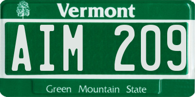 VT license plate AIM209