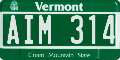 VT license plate AIM314