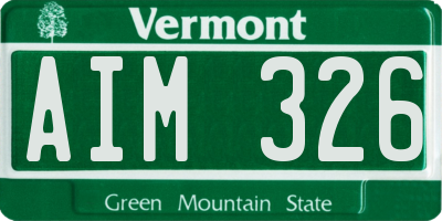 VT license plate AIM326