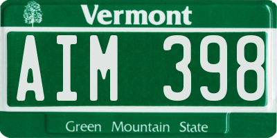 VT license plate AIM398