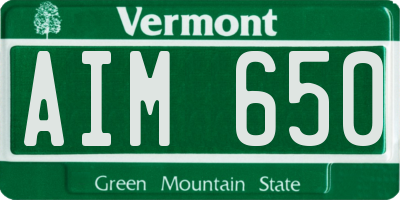 VT license plate AIM650