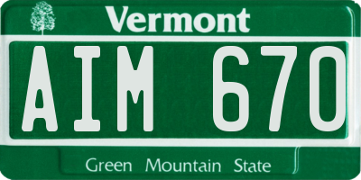 VT license plate AIM670