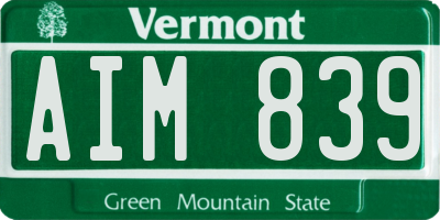 VT license plate AIM839