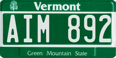 VT license plate AIM892