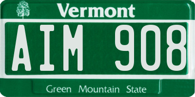 VT license plate AIM908