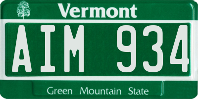 VT license plate AIM934