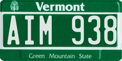 VT license plate AIM938