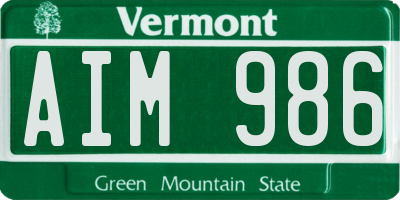 VT license plate AIM986