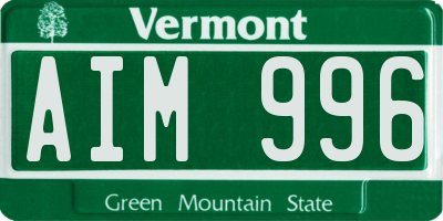 VT license plate AIM996