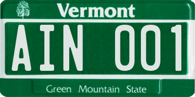 VT license plate AIN001