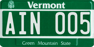VT license plate AIN005