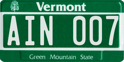 VT license plate AIN007