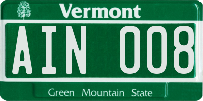 VT license plate AIN008