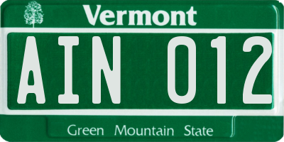 VT license plate AIN012