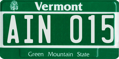VT license plate AIN015