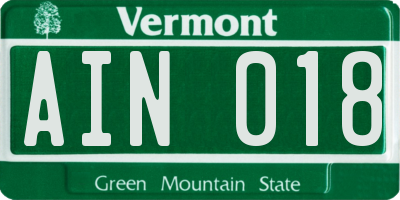 VT license plate AIN018