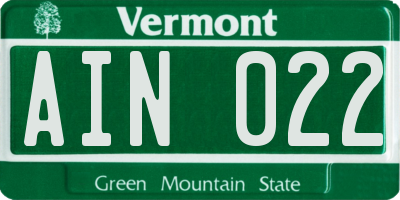VT license plate AIN022