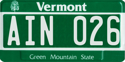 VT license plate AIN026