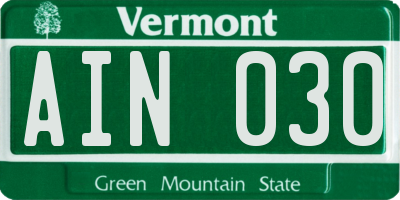 VT license plate AIN030