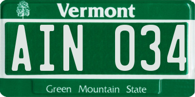VT license plate AIN034